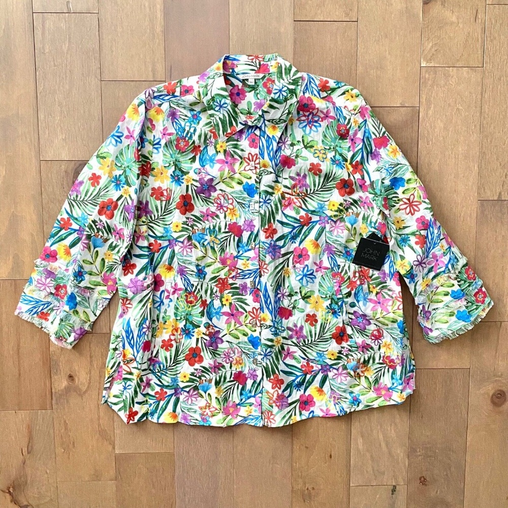 John Mark White Floral Button-Front Tunic with Multicolor Print